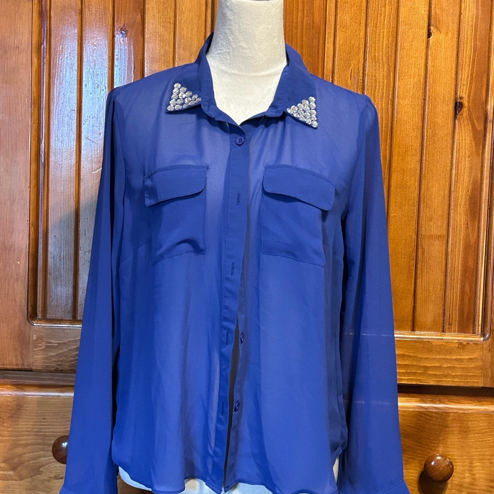Sheer Rhinestone collar blouse